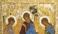 Andrei Rubljows – Dreifaltigkeitsikone Troiza – Abrahams Gastmahl mit den drei Engeln in Mamre (um 1425)