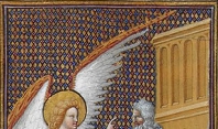 Der Erzengel Gabriel erscheint dem Zacharias. Illustration aus „Das Stundenbuch des Herzogs von Berry“ (1410–1489)